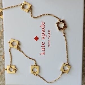 NWOT Kate Spade Hole Punch Logo Station Necklace Gold Tone Long Layering